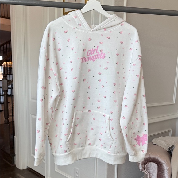 Orange kiss floral hoodie size Large White Hoodie with Pink  Print - Picture 4 of 10